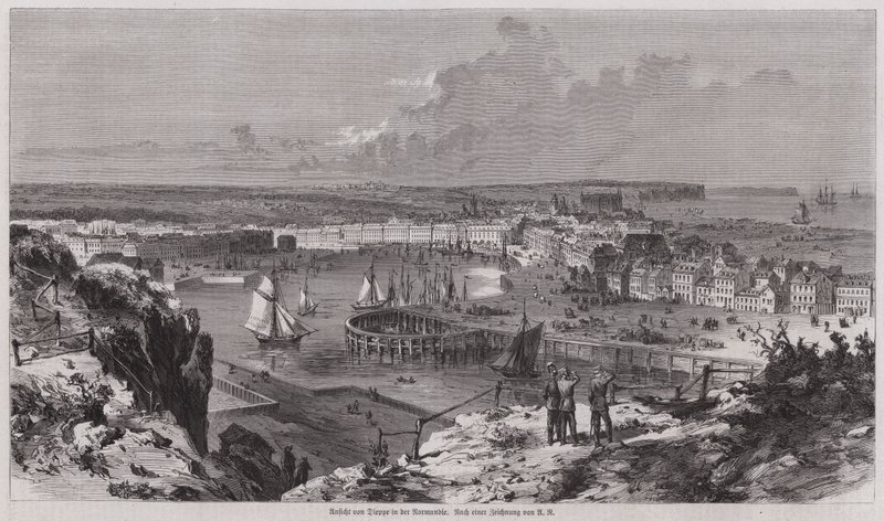 Dieppe, नॉरमैंडी, फ्रांस के बंदरगाह का दृश्य (उत्कीर्णन) द्वारा जर्मन स्कूल