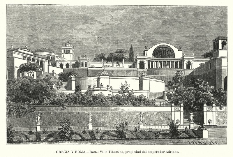 रोमन सम्राट हैड्रियन का विला, टिवोली, इटली (लिथो) द्वारा जर्मन स्कूल