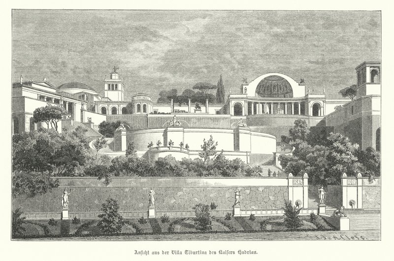 टिवोली, इटली में रोमन सम्राट हैड्रियन का विला (उत्कीर्णन) द्वारा जर्मन स्कूल
