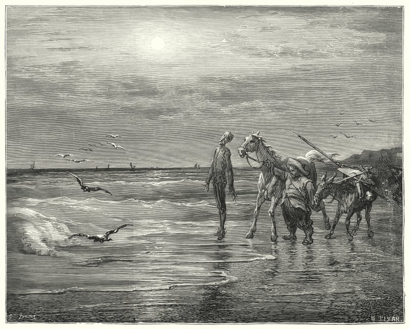 गुस्ताव डोर का डॉन क्विक्सोट: "'यहां मेरी खुशी गिर गई, फिर कभी नहीं उठना'" (उत्कीर्णन) द्वारा गुस्ताव डोर