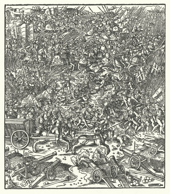 गिनीगेट, फ्रांस की लड़ाई, 7 अगस्त 1479 (उत्कीर्णन) द्वारा हंस (बाद में) बर्गकमेयर