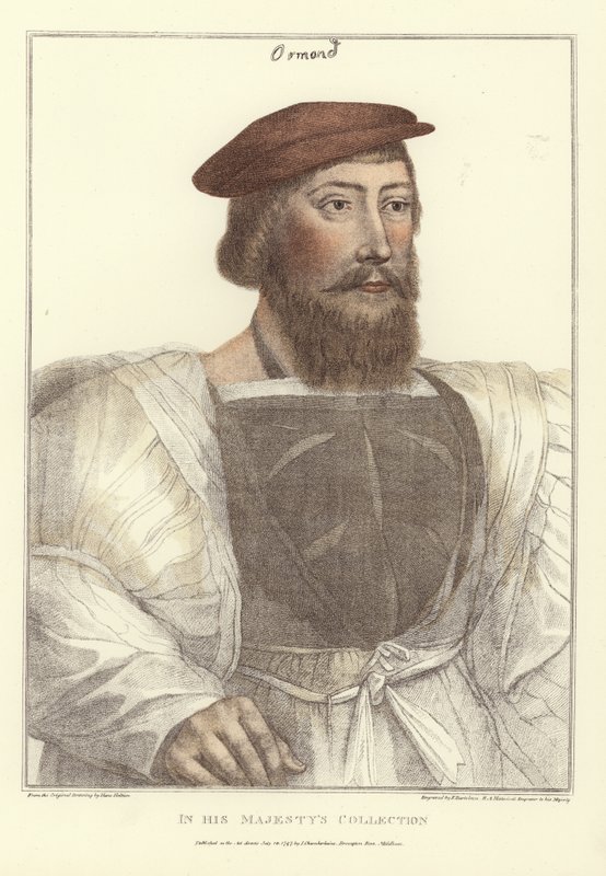 जेम्स बटलर, फ्रांसेस्को बार्टोलोज़ी (1727-1815) द्वारा उकेरा गया (रंगीन उत्कीर्णन) द्वारा हंस (बाद में) होलबीन द यंगर