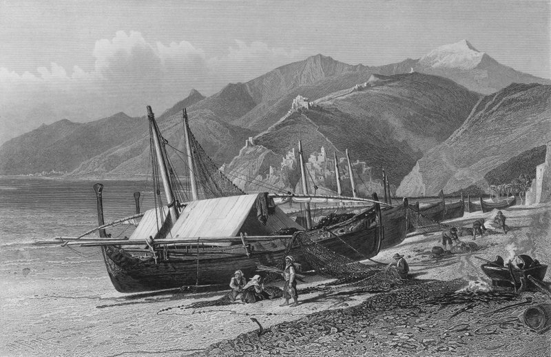 कॉर्निस रोड पर वेंटिमिग्लिया (उत्कीर्णन) द्वारा हैरी (बाद में) फेन