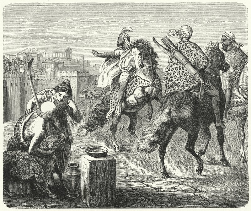 रोम के भ्रष्ट शहर को छोड़कर न्यूमिडिया का जुगुरथा (उत्कीर्णन) द्वारा हेनरिक लेउटेमन
