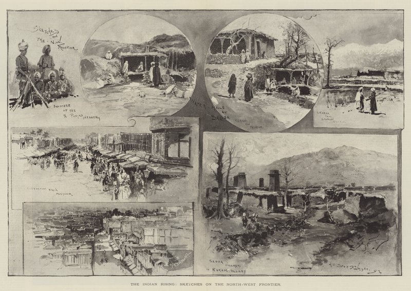 उत्तर-पश्चिम सीमा पर भारतीय राइजिंग, स्केच द्वारा हेनरी चार्ल्स सेपिंग्स राइट