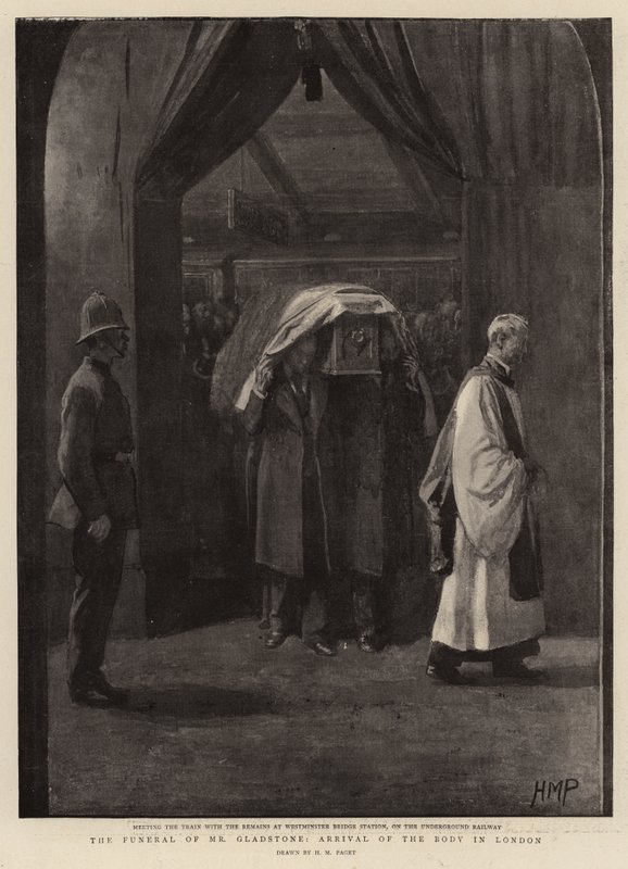 श्री ग्लैडस्टोन का अंतिम संस्कार, लंदन में निकाय का आगमन द्वारा हेनरी मैरियट पगेट