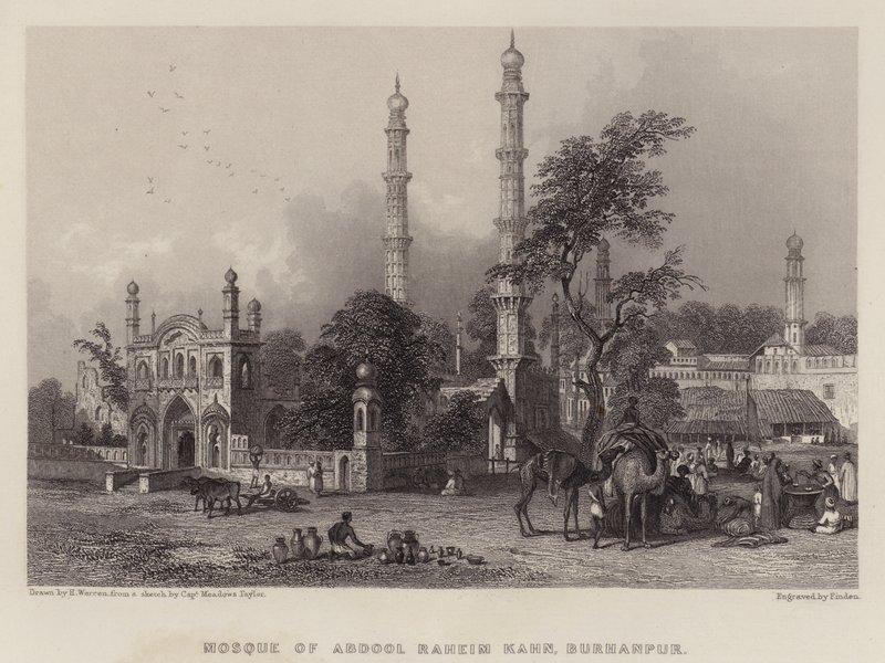 अब्दुल रहीम कहन की मस्जिद, बुरहानपुर (रंगीन लिथो) द्वारा हेनरी (बाद में) वॉरेन
