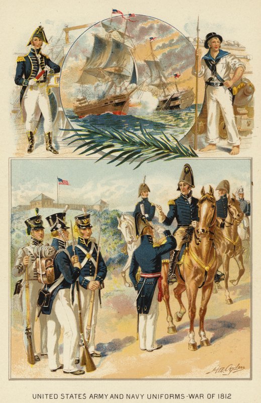 संयुक्त राज्य अमेरिका की सेना और नौसेना की वर्दी, 1812 का युद्ध (कलर लिथो) द्वारा हेनरी अलेक्जेंडर (बाद) ओग्डेन