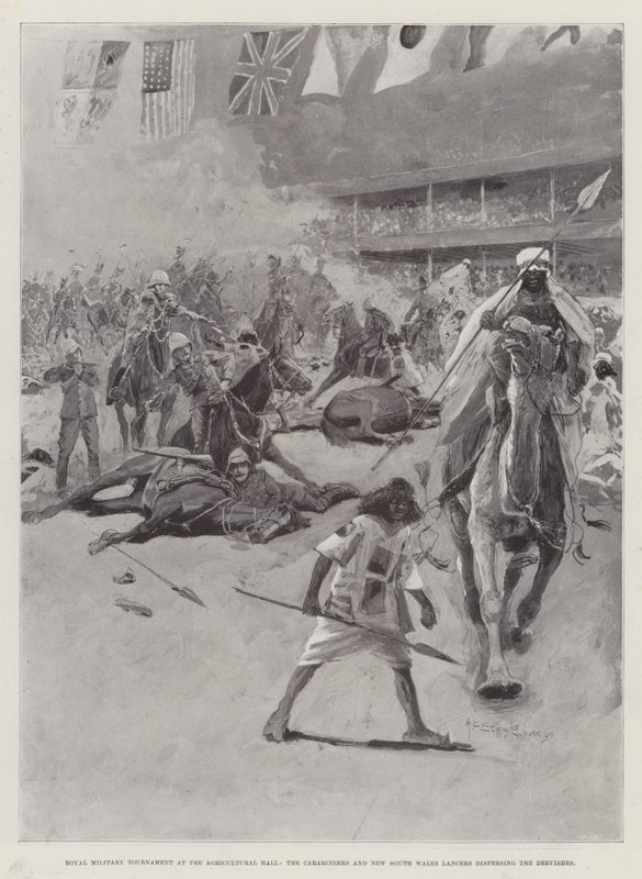 एग्रीकल्चर हॉल में रॉयल मिलिट्री टूर्नामेंट, कैर्बाइनर्स और न्यू साउथ वेल्स लांसर्स ने डर्वाश को फैलाया द्वारा हेनरी चार्ल्स सेपिंग्स राइट