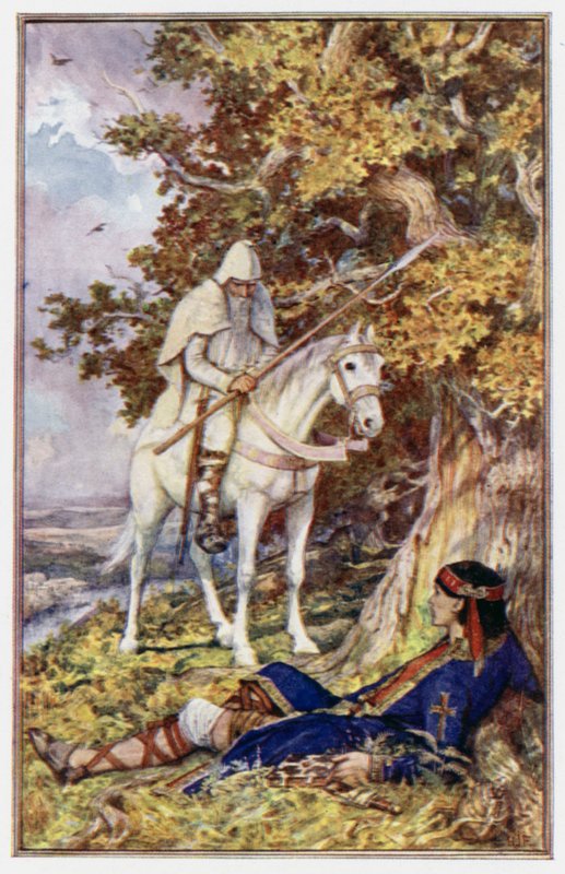 व्हाइट हॉर्स पर आदमी सेंट किथबर्ट को चंगा करने के लिए आता है द्वारा हेनरी जस्टिस फोर्ड