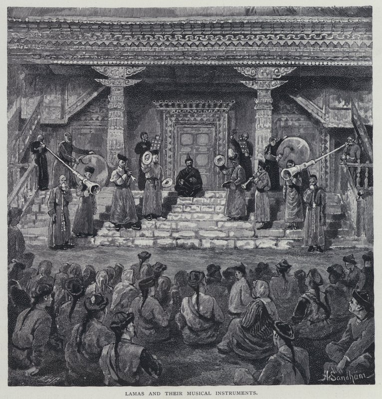 लामा और उनके संगीत वाद्ययंत्र (लिथो) द्वारा हेनरी संधम