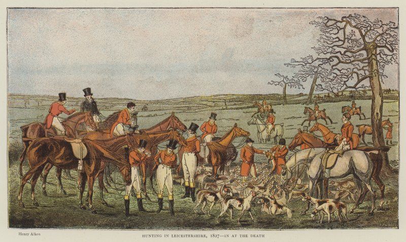 लीसेस्टरशायर में, 1827 में डेथ (क्रोमोलिथो) में शिकार द्वारा हेनरी थॉमस अल्केन