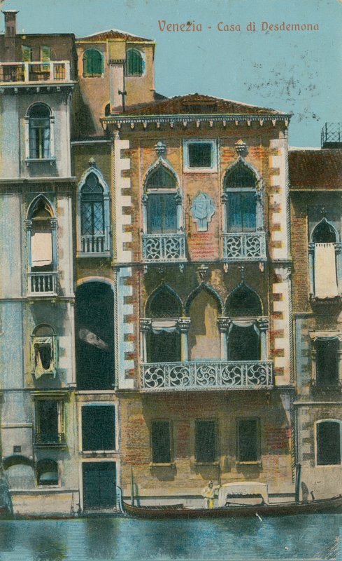 कासा डी देसडेमोना (डेसडोमनास हाउस), वेनिस 1913 में पोस्टकार्ड भेजा गया। द्वारा इतालवी फोटोग्राफर