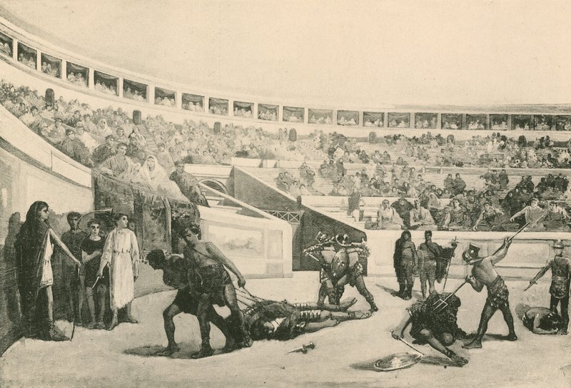 एम्फ़िथिएटर में एक ग्लेडिएटर-लड़ाई (गुरुत्वाकर्षण) द्वारा इतालवी स्कूल