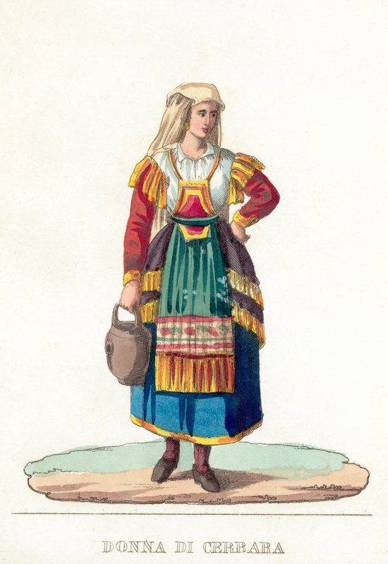 Cerbara की महिला (रंगीन उत्कीर्णन) द्वारा इतालवी स्कूल