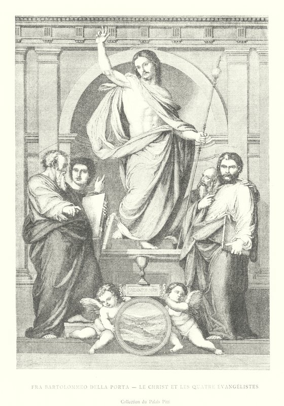 Fra Bartolommeo della Porta, Le Christ et les Quarte Evangelistes, Collection du Palais Pitti (उत्कीर्णन) द्वारा इतालवी स्कूल