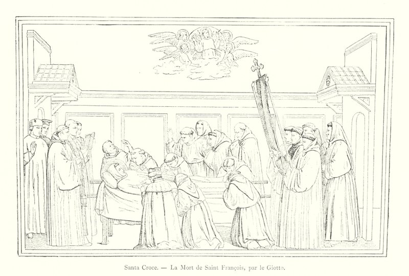 सांता क्रोस, द डेथ ऑफ़ सेंट फ्रेंकोइस, Giotto द्वारा (उत्कीर्णन) द्वारा इतालवी स्कूल