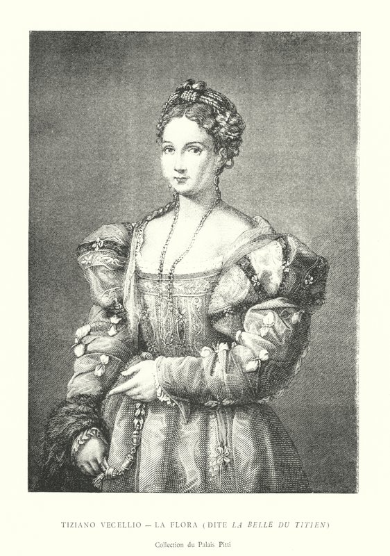 Tiziano Vecellio, La Flora, Dite La Belle du Titien, पिट्टी पैलेस का संग्रह (उत्कीर्णन) द्वारा इतालवी स्कूल