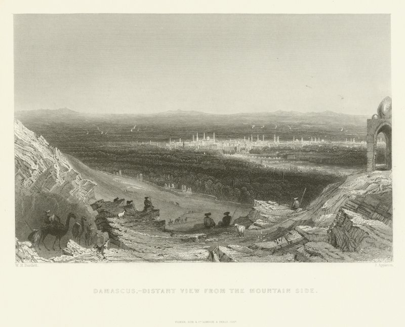 दमिश्क - माउंटेन साइड, 1837 से दूर का दृश्य द्वारा जे। एपलटन
