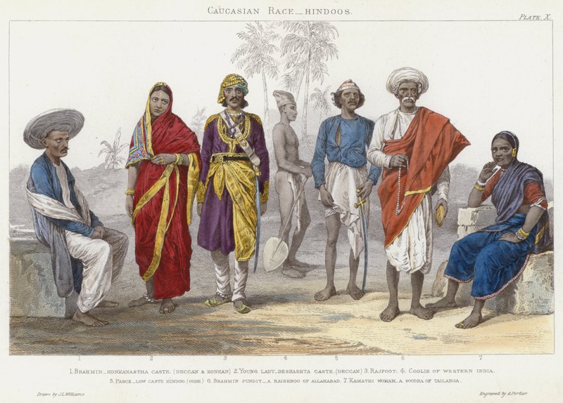 कोकेशियान जाति, हिंदू (रंगीन उत्कीर्णन) द्वारा जेएल (बाद) विलियम्स