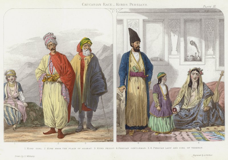 कोकेशियान जाति, कुर्द, फारसी (रंगीन उत्कीर्णन) द्वारा जेएल (बाद) विलियम्स