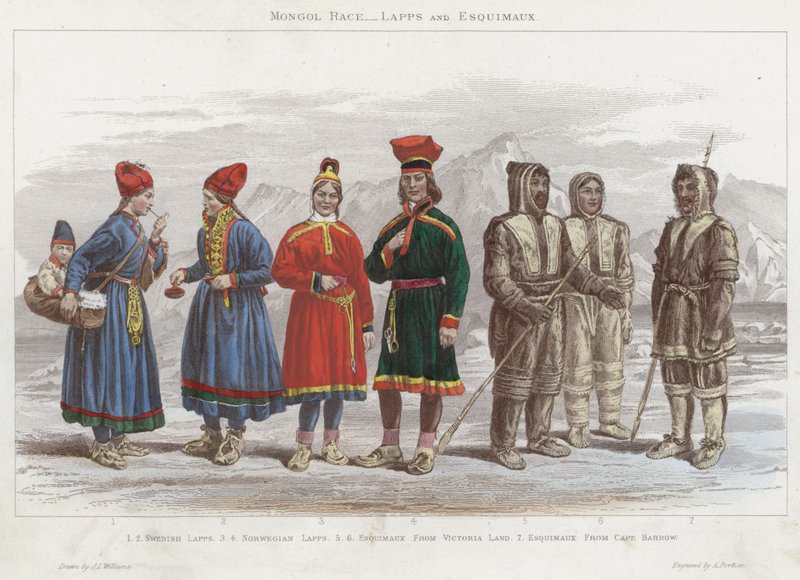 मंगोल जाति, लैप्स और एस्किमॉक्स (रंगीन उत्कीर्णन) द्वारा जेएल (बाद) विलियम्स