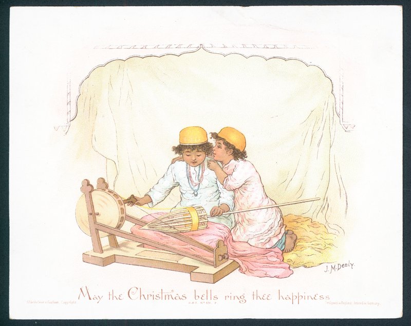 दो युवा लड़कों (क्रोमोलिथो) के साथ विक्टोरियन क्रिसमस कार्ड द्वारा जेन एम। डेली