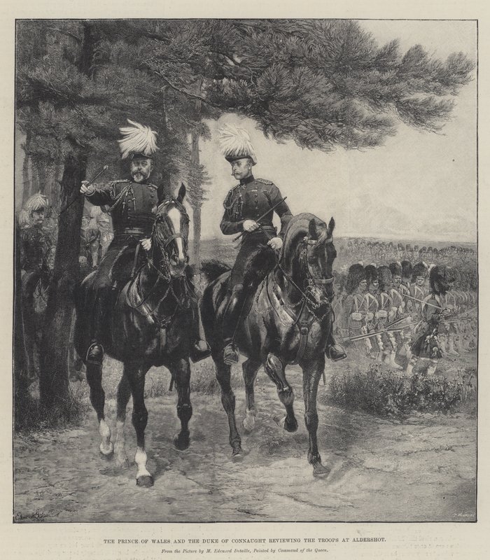 वेल्स के राजकुमार और कनॉट के ड्यूक ने एल्डरशॉट में सैनिकों की समीक्षा की द्वारा जीन बैप्टिस्ट एडौर्ड डिटेल