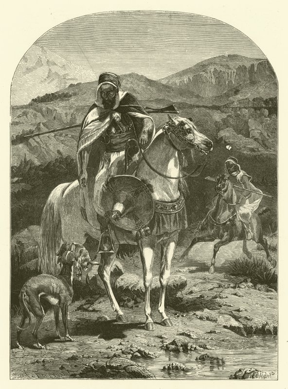 अल्जीरिया में ग्रेहाउंड के साथ हरे शिकार (उत्कीर्णन) द्वारा जीन एंटोनी वैलेन्टिन फुलक्वायर