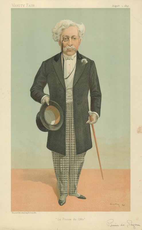 सागवान का राजकुमार, द प्रिंस ऑफ़ चीक, 1 अगस्त, 1895, वैनिटी फेयर कार्टून द्वारा जीन बैप्टिस्ट गुथ