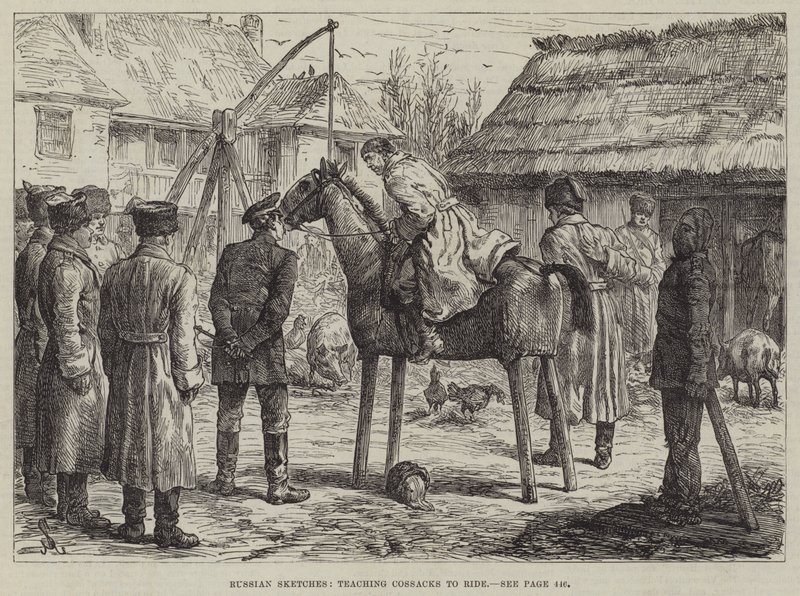 रूसी स्केच, Cossacks की सवारी करना सिखाते हैं द्वारा जोहान नेपोमुक शोनबर्ग