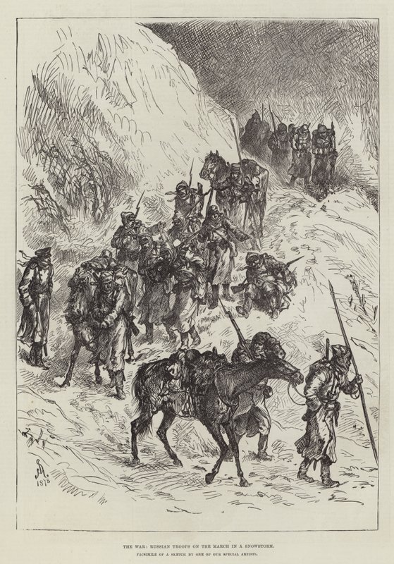 द वार, रशियन ट्रूप्स इन द मार्च ऑन ए स्नोस्टॉर्म द्वारा जोहान नेपोमुक शोनबर्ग