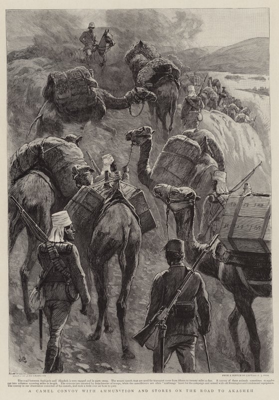अकाशे के मार्ग पर गोला बारूद और भंडार के साथ एक ऊंट काफिले द्वारा जॉन चार्लटन