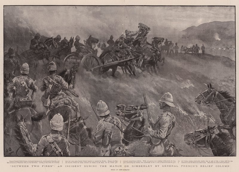 जनरल फ्रेंच के रिलीफ कॉलम द्वारा किम्बरली पर मार्च के दौरान एक घटना, दो आग के बीच द्वारा जॉन चार्लटन