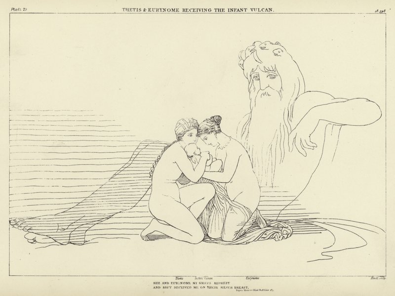 Thetis और Eurynome शिशु वल्कन प्राप्त करते हैं द्वारा जॉन फ्लैक्समैन