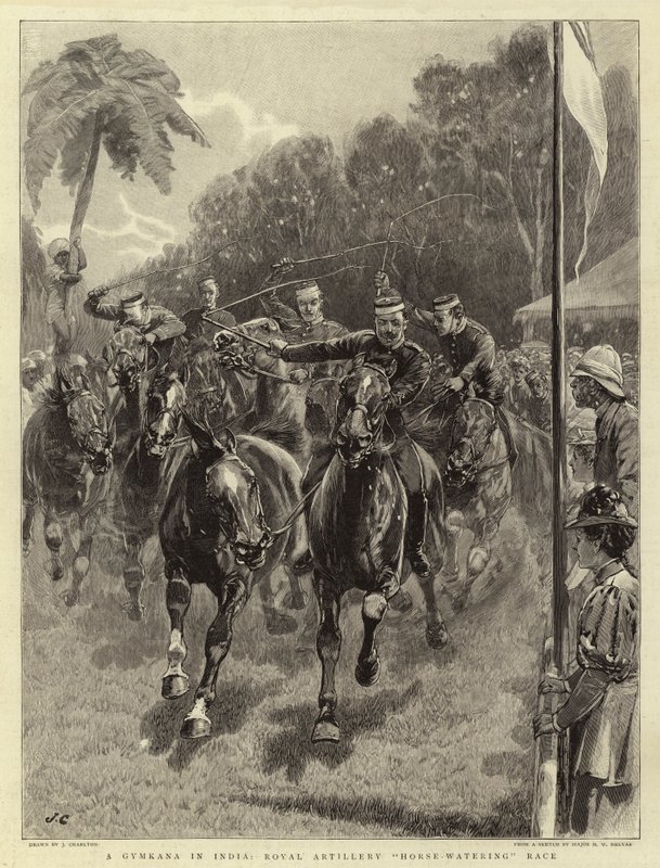 भारत में एक जिमकाना, रॉयल आर्टिलरी हॉर्स-वॉटरिंग रेस द्वारा जॉन चार्लटन
