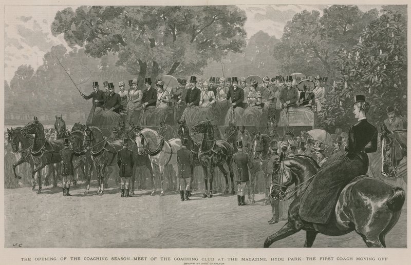 पत्रिका, हाइड पार्क, लंदन में कोचिंग क्लब की बैठक (उत्कीर्णन) द्वारा जॉन चार्लटन
