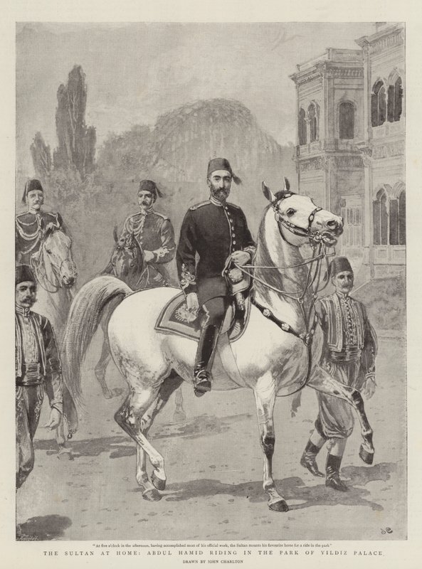 घर पर सुल्तान, यिल्डिज़ पैलेस के पार्क में सवार अब्दुल हमीद द्वारा जॉन चार्लटन