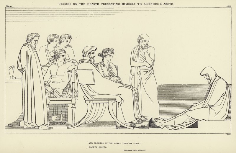 चूल्हे पर Ulysses खुद को Alcinous और Arete को पेश करते हैं द्वारा जॉन फ्लैक्समैन