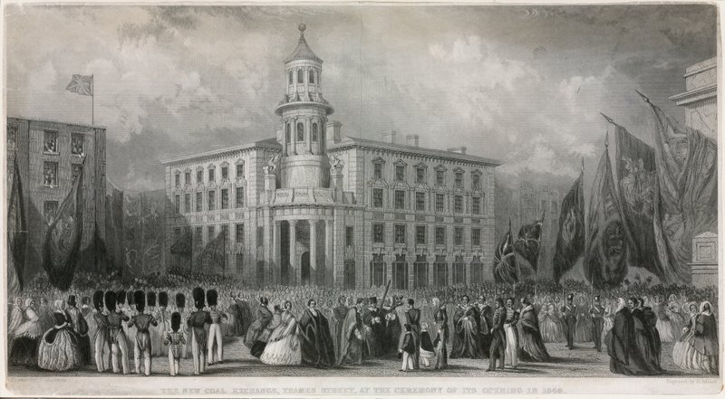 न्यू कोल एक्सचेंज, टेम्स स्ट्रीट, 1849 में इसके उद्घाटन के समारोह में द्वारा जॉन फ्रांसिस सैल्मन