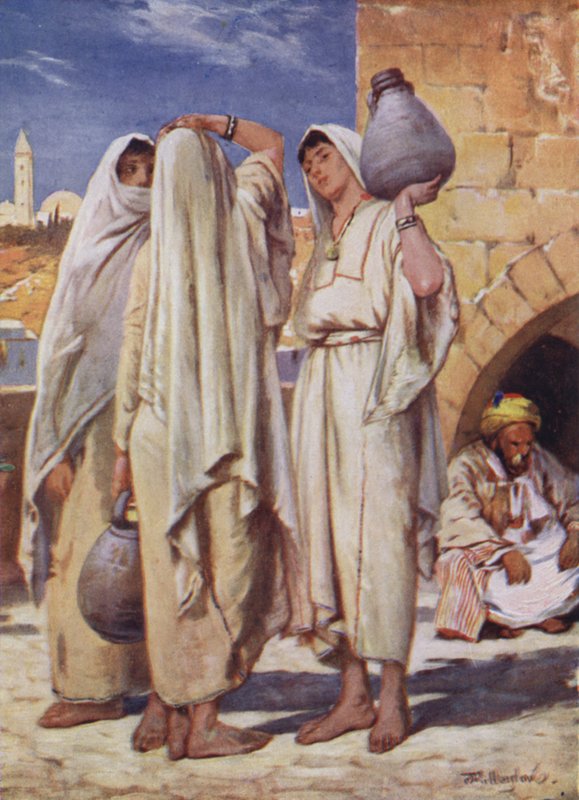 पवित्र भूमि: सीरियाई महिलाएं एक कुएं में (रंगीन लिथो) द्वारा जॉन फुललीवे