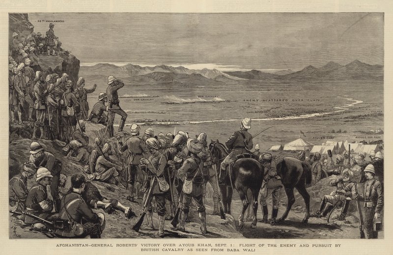अफगानिस्तान, जनरल रॉबर्ट्स की अय्यूब खान पर विजय, 1 सितंबर, बाबा वली से देखा के रूप में ब्रिटिश कैवलरी द्वारा दुश्मन और पीछा की उड़ान द्वारा जोसेफ नैश