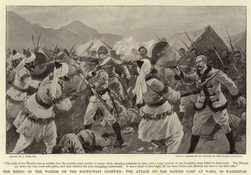 उत्तर-पश्चिम सीमा पर वज़ीरियों का उदय, वज़ीरिस्तान में वनो में ब्रिटिश शिविर पर हमला द्वारा जोसेफ नैश