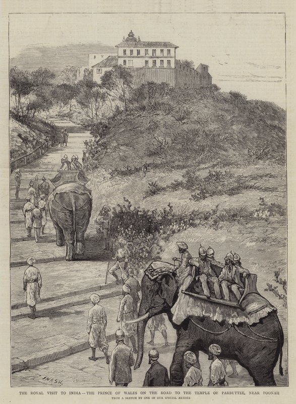 रॉयल विजिट टू इंडिया, द प्रिंस ऑफ़ वेल्स रोड पर पारबेट्टी के मंदिर, पूना के पास द्वारा जोसेफ नैश