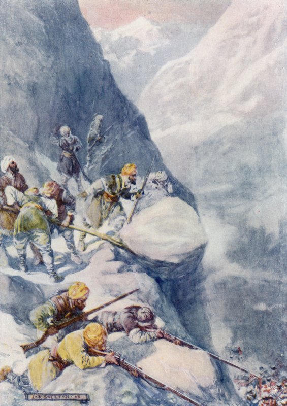पत्थरों से लुढ़ककर, मस्कट-शॉट की ज्वालाओं द्वारा नीचे गिरा, सैकड़ों की संख्या में लोग गिर गए द्वारा जोसेफ रैटक्लिफ स्कीलटन