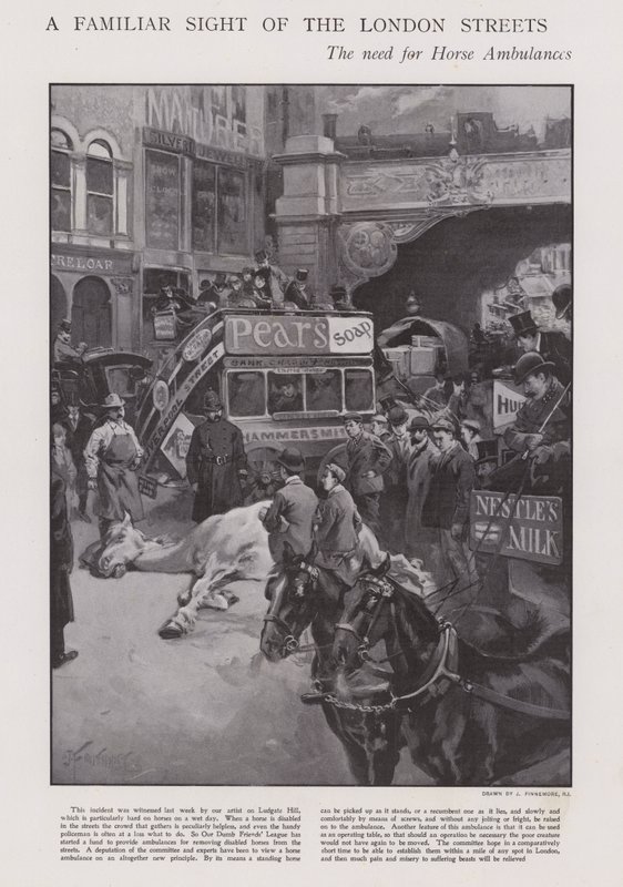 लंदन (लिथो) की सड़कों पर घोड़े की एम्बुलेंस की आवश्यकता द्वारा जोसेफ (बाद में) फिनमोर