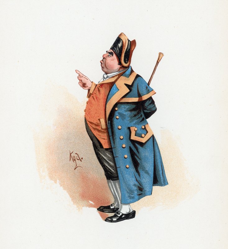 मिस्टर बंबल, &39;चार्ल्स डिकेंस से चरित्र रेखाचित्र&39; का चित्रण, c.1890 (रंग लिथो) द्वारा जोसेफ क्लेटन क्लार्क