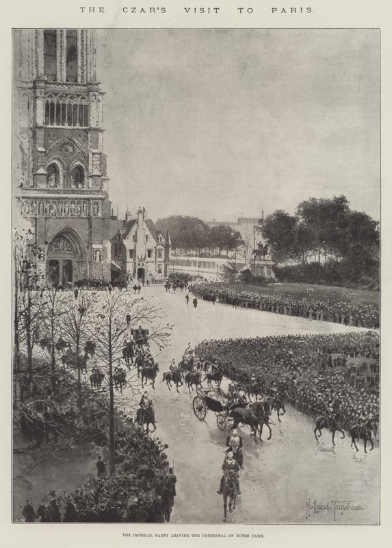 Czar की पेरिस यात्रा, इंपीरियल पार्टी Notre Dame के कैथेड्रल छोड़ने द्वारा जोसेफ हॉलैंड ट्रिंगहैम