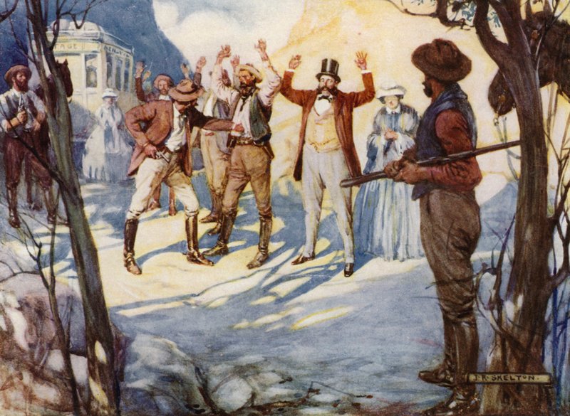 ऑस्ट्रेलिया में बुशरेंजर्स (कलर लिथो) द्वारा जोसेफ रैटक्लिफ (बाद) स्केल्टन