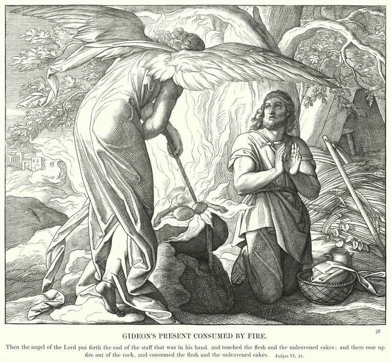 गिदोन का वर्तमान आग से भस्म हो गया (उत्कीर्णन) द्वारा जूलियस (बाद में) श्नोरर वॉन कैरोलसफील्ड